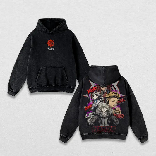 Gachiakuta Team Akuta Rudo Enjin Zanka & Riyo Limited Edition Black Hoodie