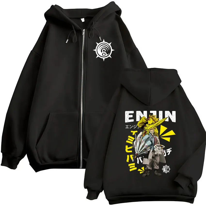 Japanese Anime Gachiakuta Enjin Graphic Red Zip-Up Hoodie