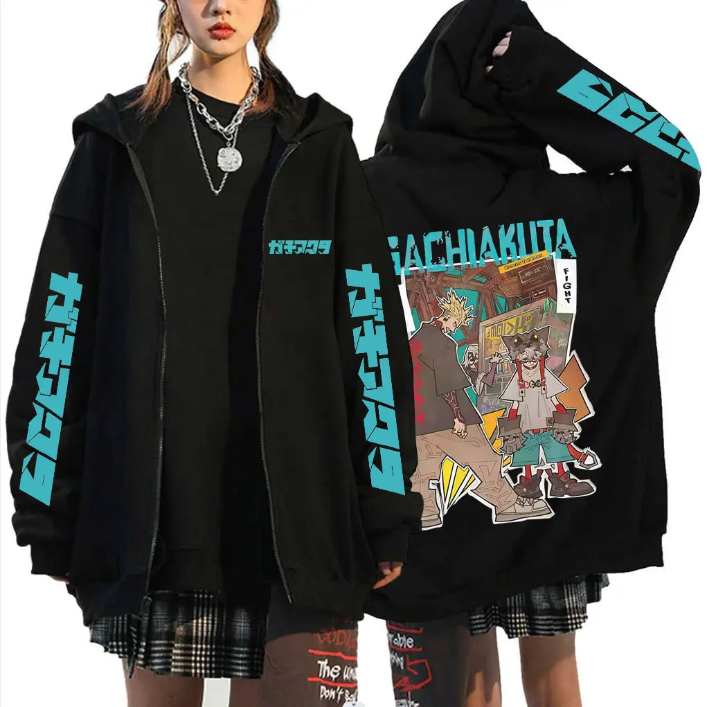 Red Gachiakuta Enjin Rudo Zip Up Hoodie