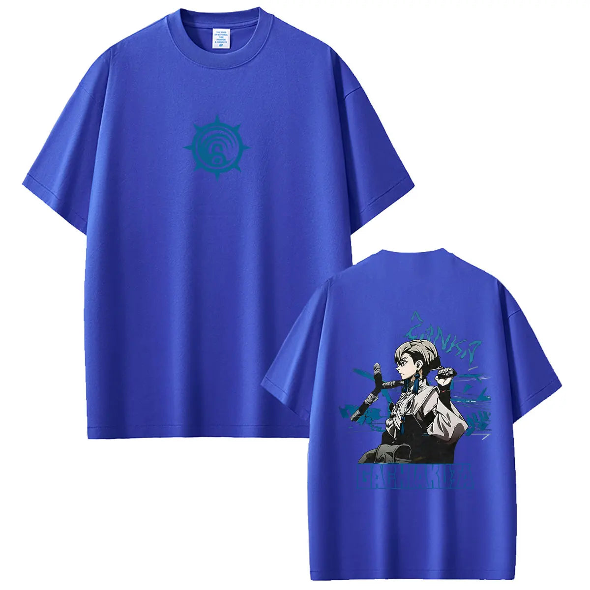 Gachiakuta Zanka Nijiku Lovely Assistaff Cleaner Blue T-Shirt