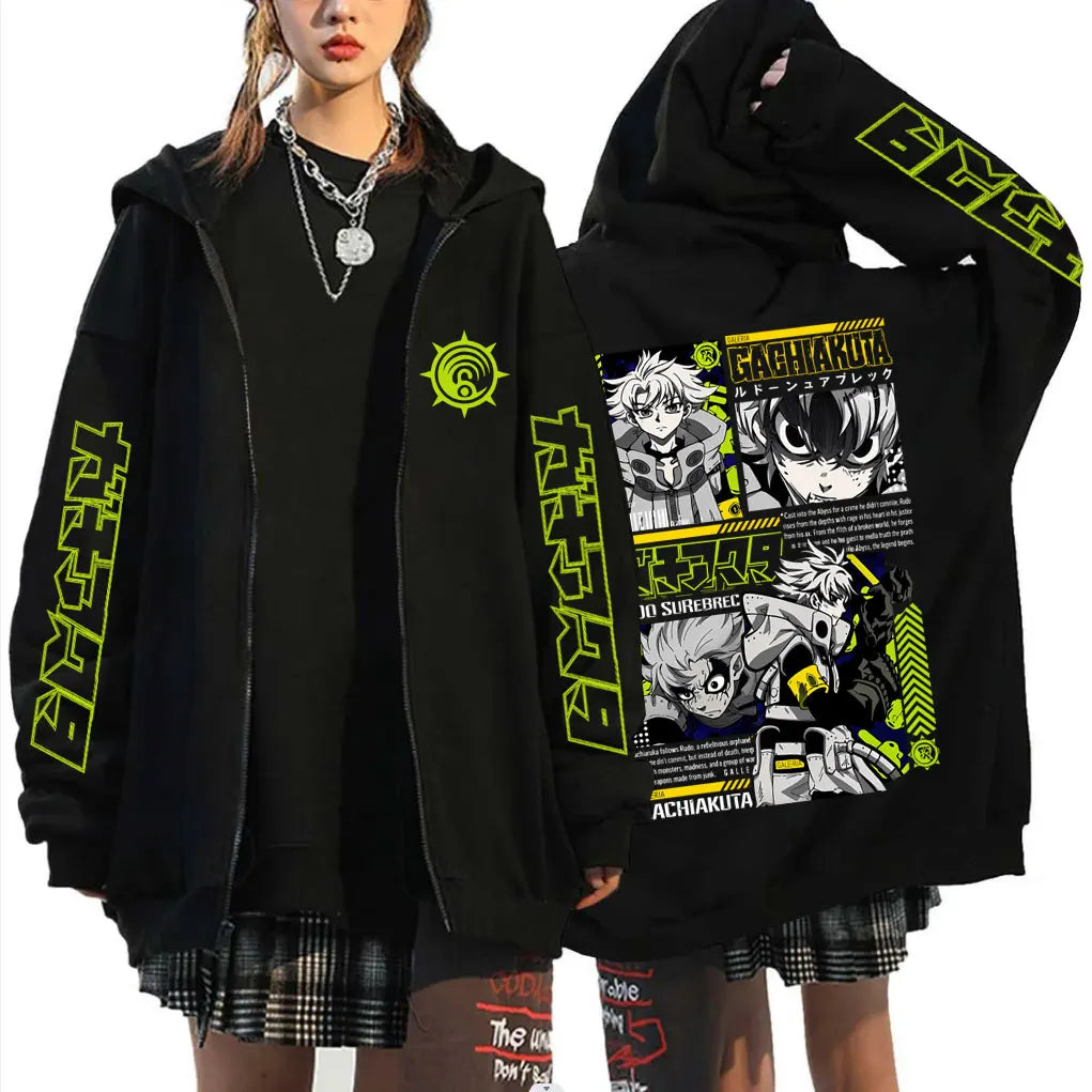 Gachiakuta Anime Rudo Graphic White Zip-Up Hoodie