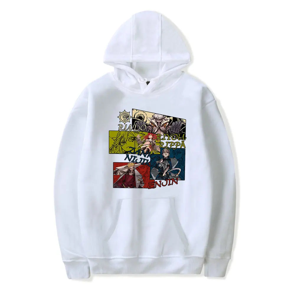 Gachiakuta White Hoodie – Featuring Rudo, Enjin, Ryo & More