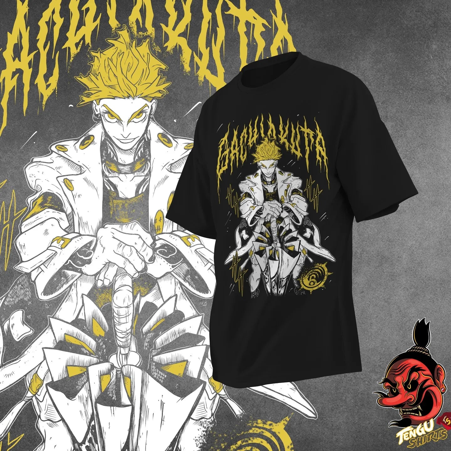Anime Gachiakuta Enjin Black T-Shirt – Yellow Graffiti