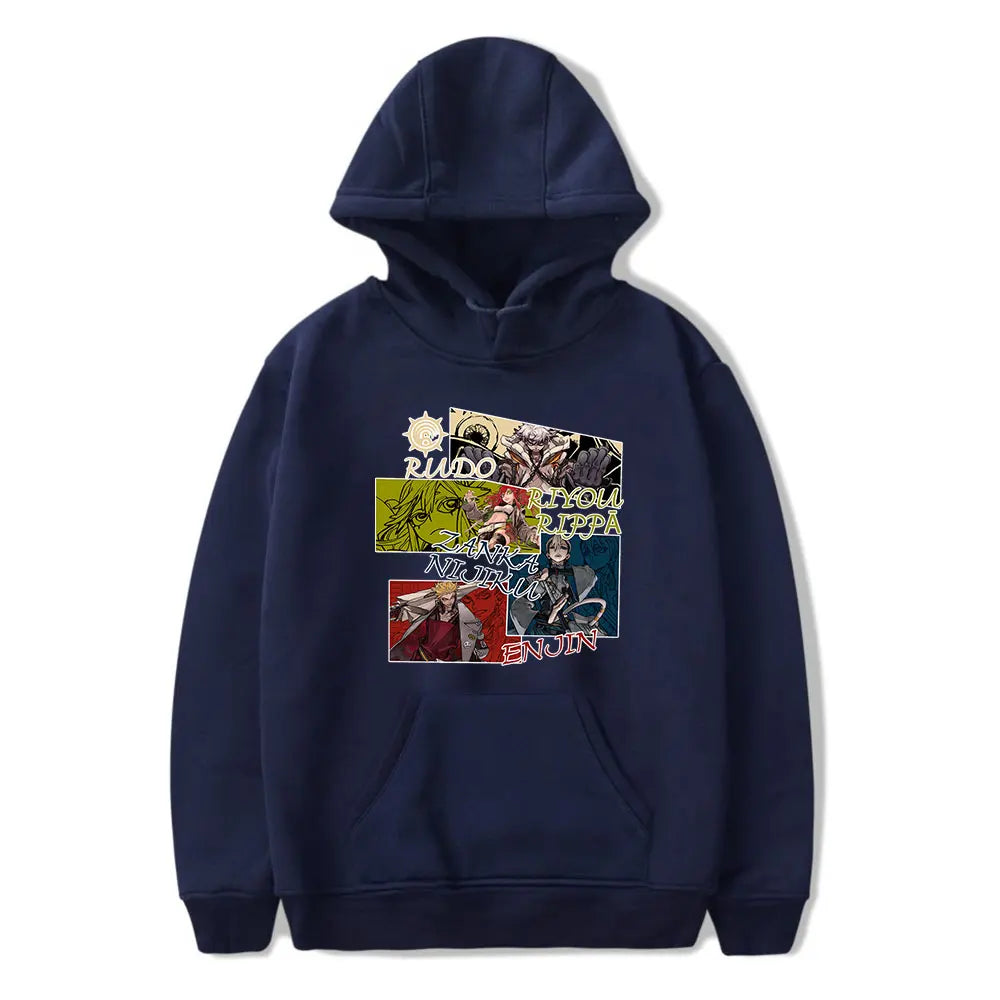 Gachiakuta Navy Blue Hoodie – Featuring Rudo, Enjin, Ryo & More