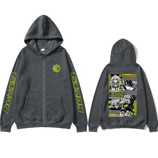Gachiakuta Anime Rudo Graphic Dark Grey Zip-Up Hoodie