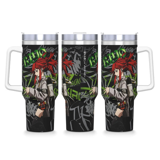 Gachiakuta Riyo Reaper Red Hair Green Graffiti 40oz Stainless Steel Tumbler