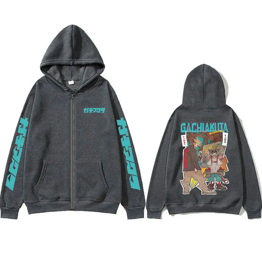 Dark Grey Gachiakuta Enjin Rudo Zip Up Hoodie