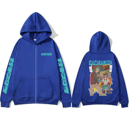 Blue Gachiakuta Enjin Rudo Zip Up Hoodie