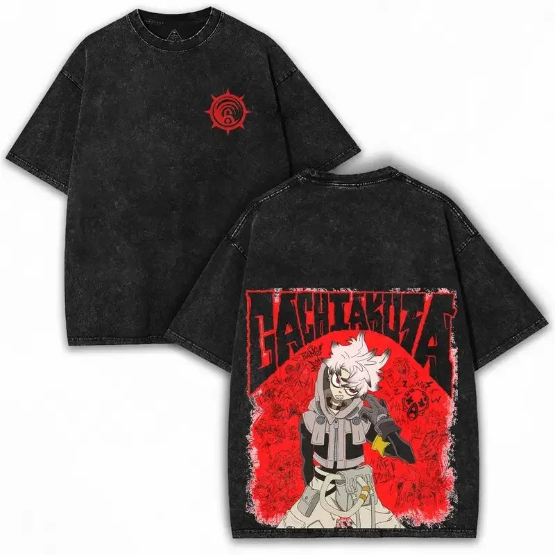 Anime Gachiakuta Rudo Red Back Graphic Black T-Shirt