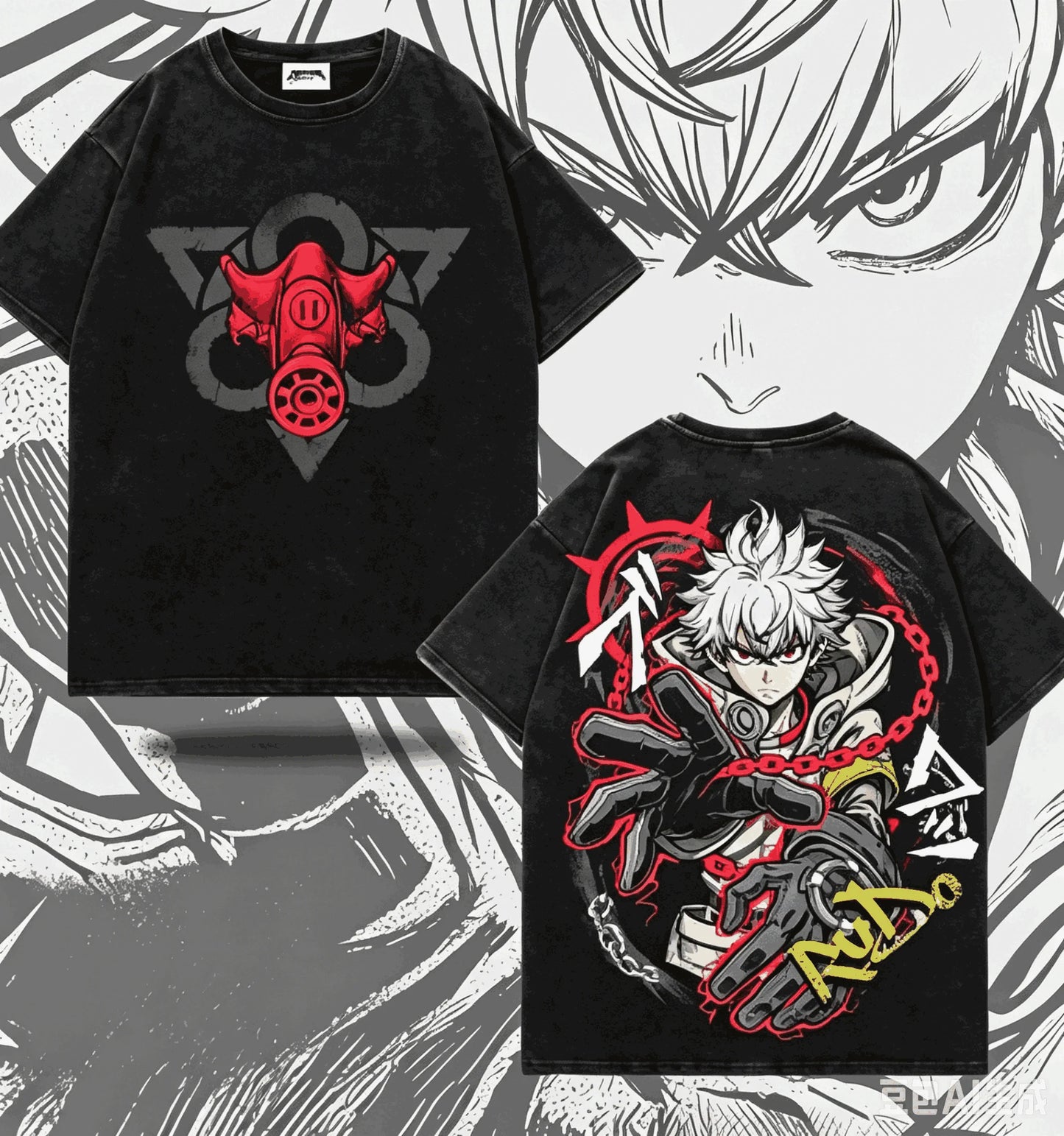 Gachiakuta Rudo Gas Mask Black Vintage T-Shirt