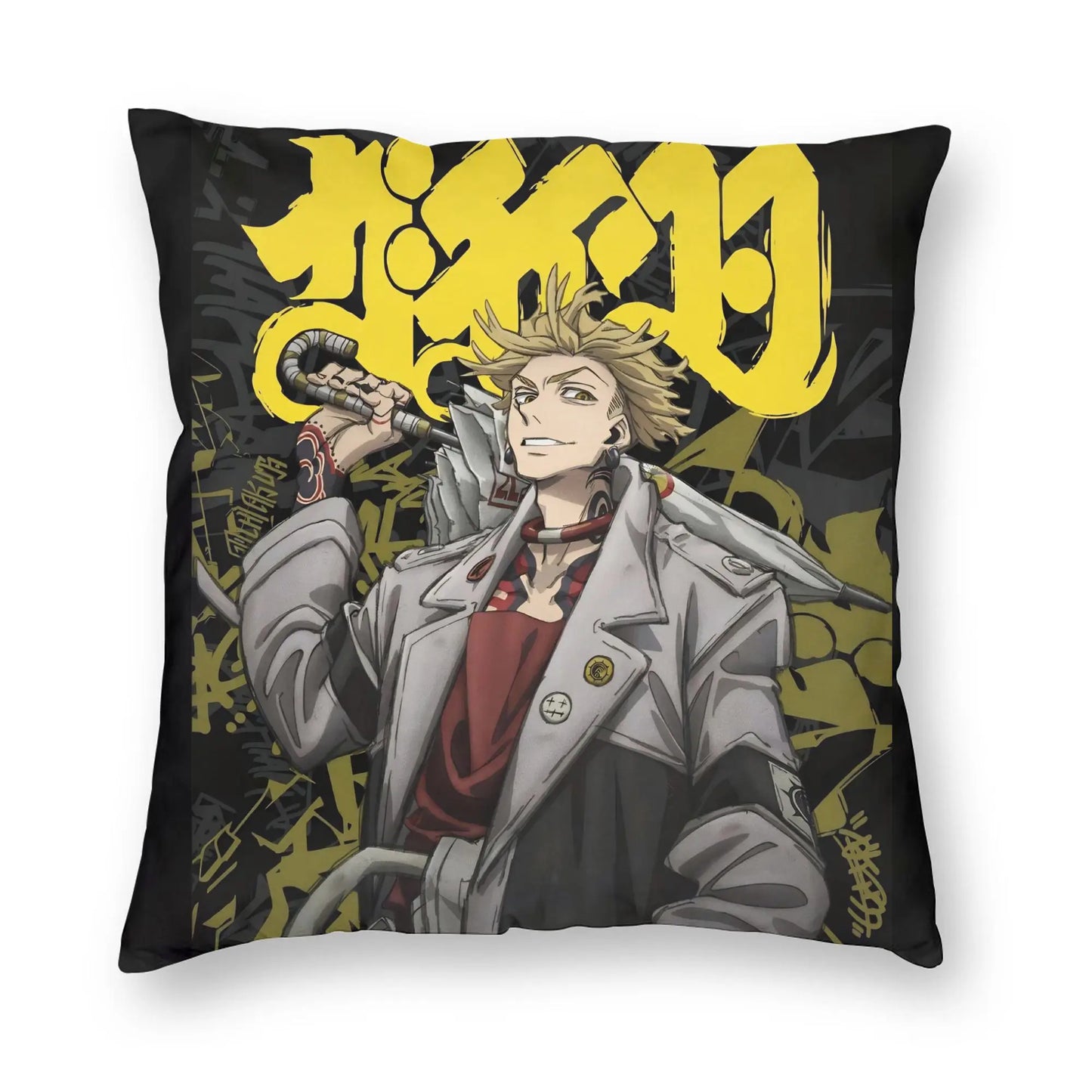 Gachiakuta Enjin Umbreaker Yellow Graphic Black Cushion