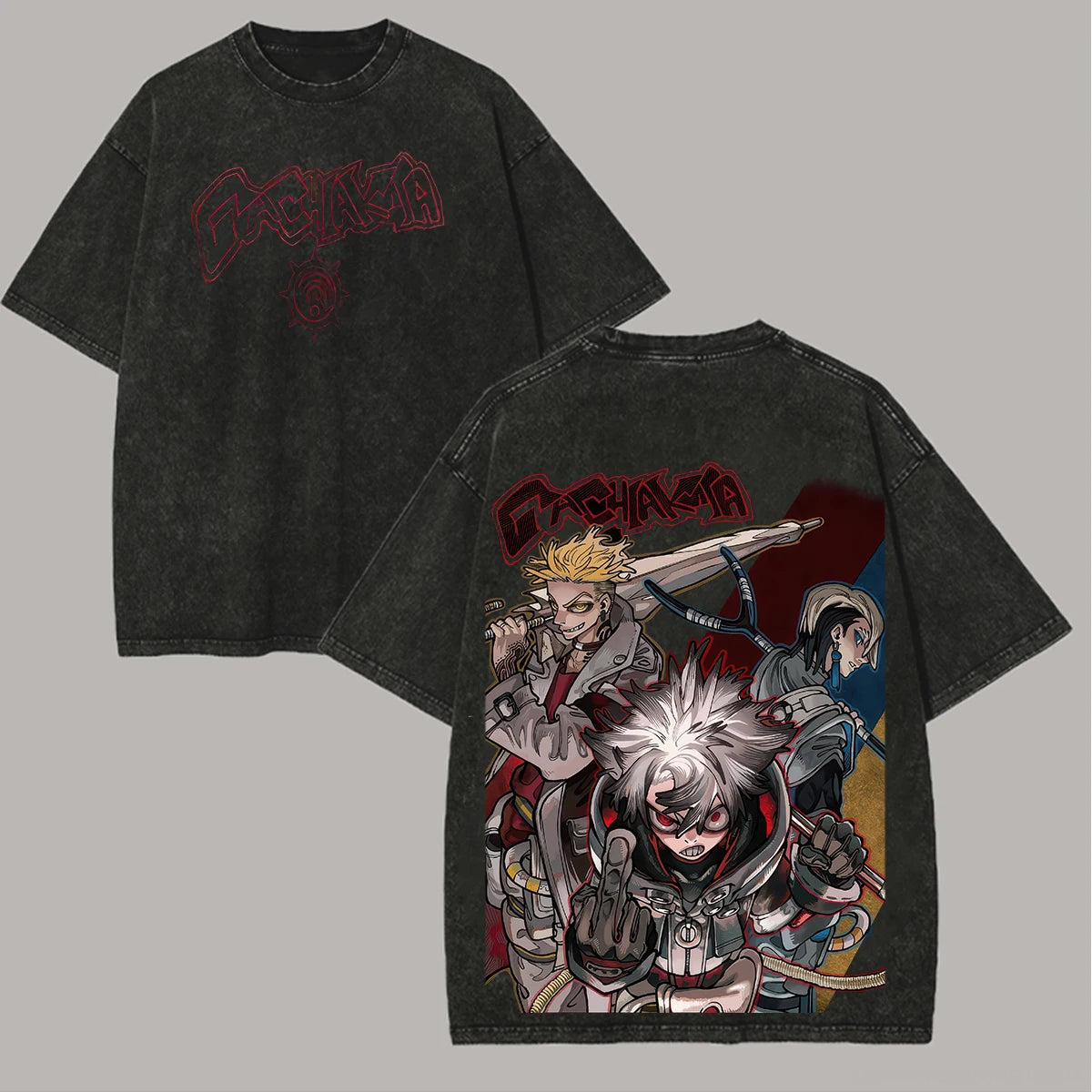 Anime Gachiakuta Multi-Character Graphic Black T-Shirt