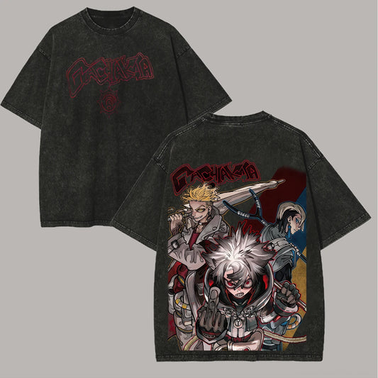 Anime Gachiakuta Multi-Character Graphic Black T-Shirt