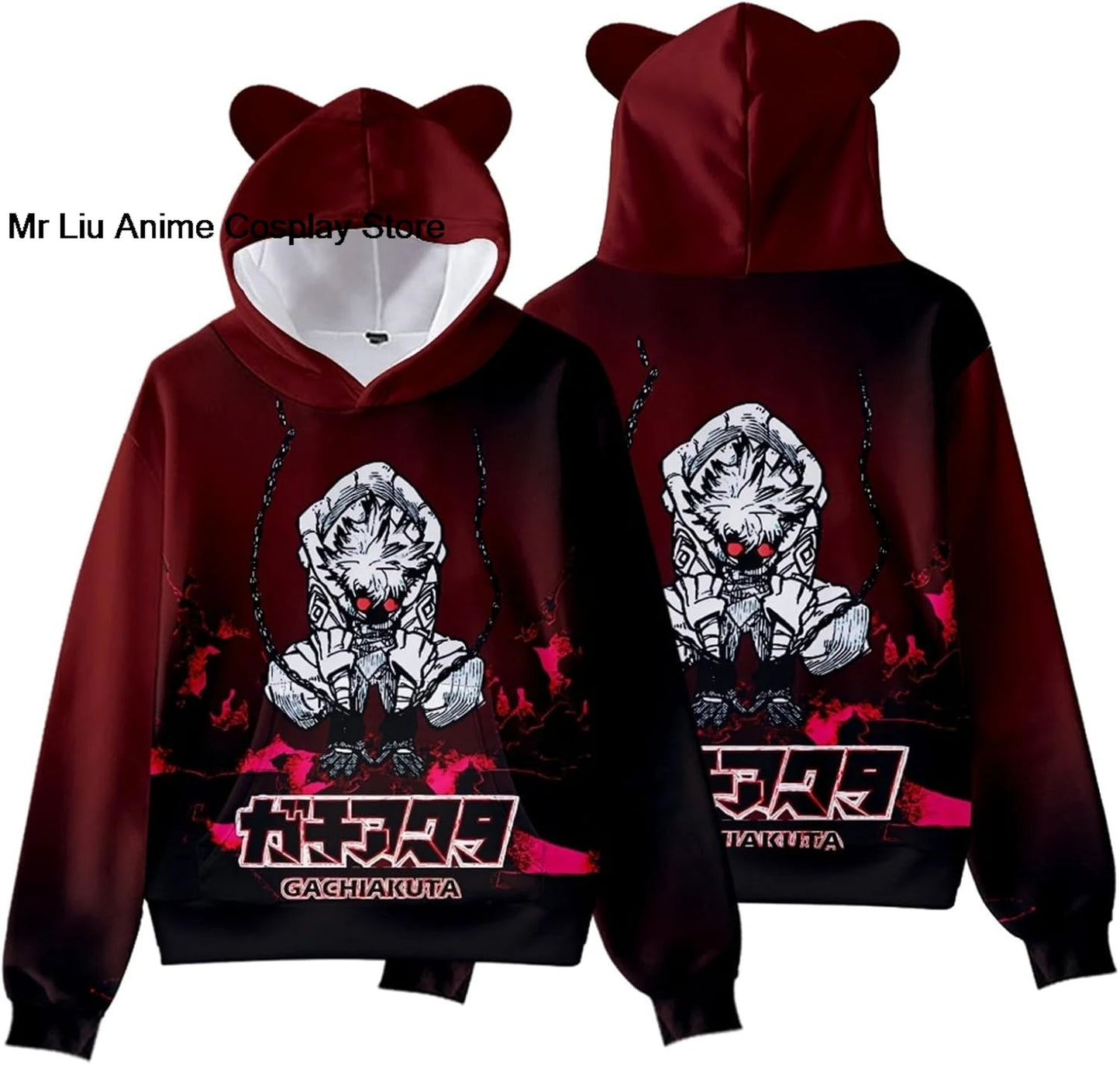 Gachiakuta Rudo Dark Aura Hoodie – Bear Ear (Burgundy)