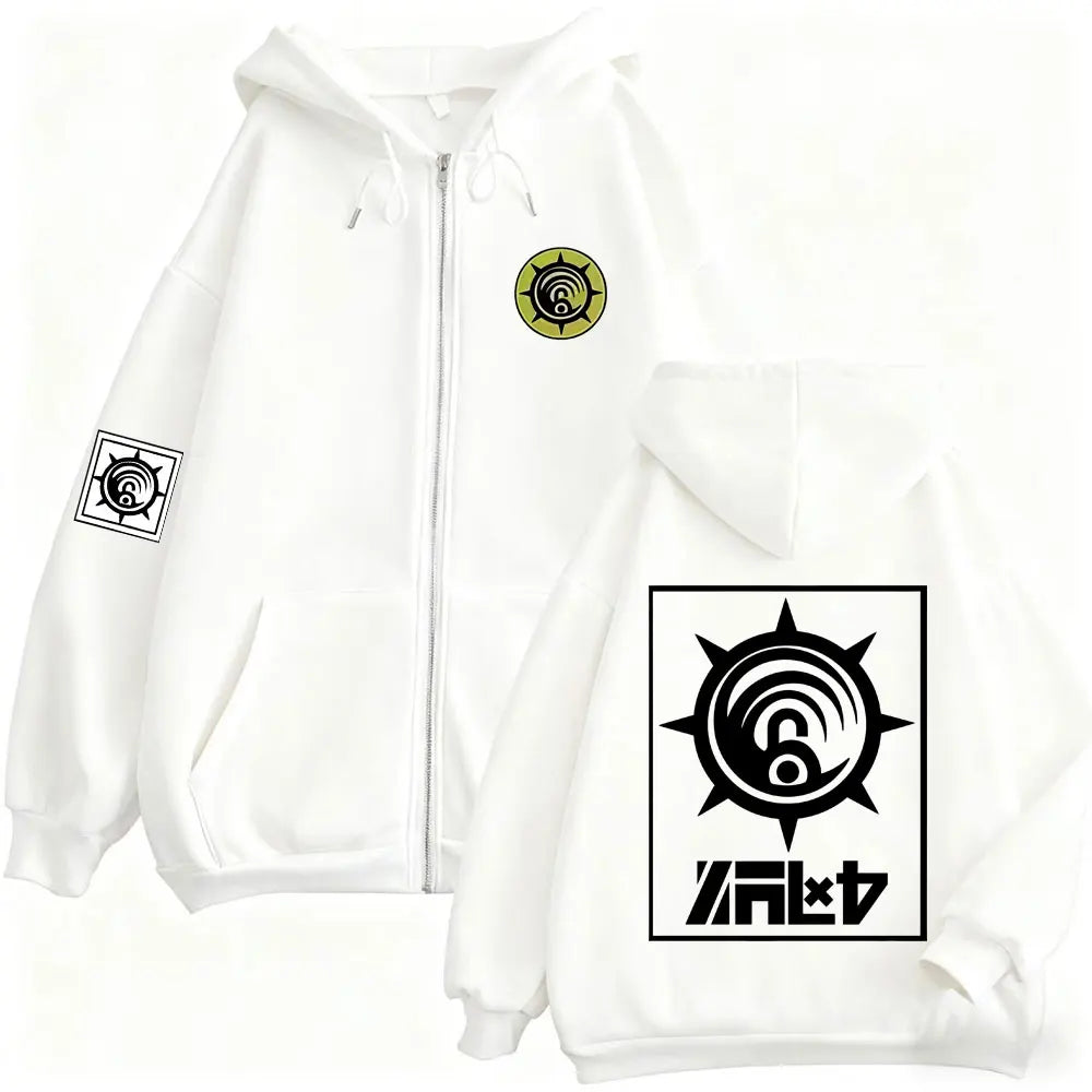 Gachiakuta Cleaner Emblem White Zip-Up Hoodie
