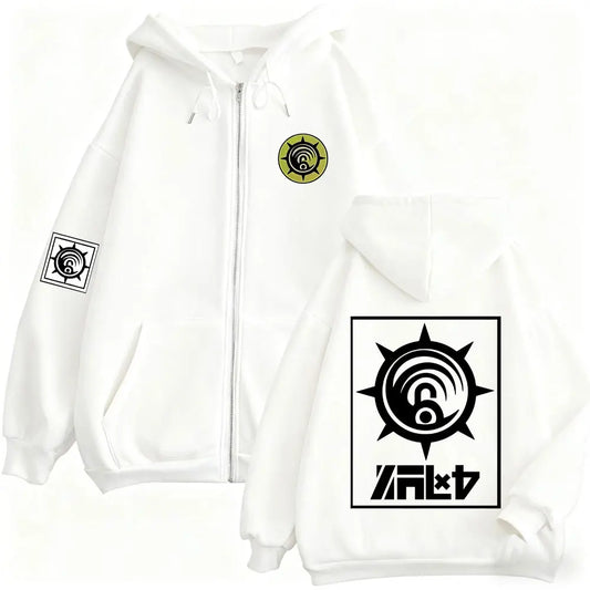 Gachiakuta Cleaner Emblem White Zip-Up Hoodie
