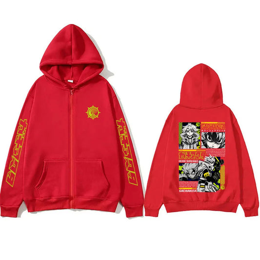 Gachiakuta Anime Rudo Graphic Red Zip-Up Hoodie