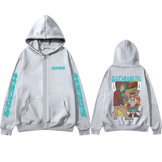 Gray Gachiakuta Enjin Rudo Zip Up Hoodie