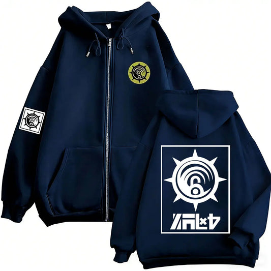 Gachiakuta Cleaner Emblem Navy Blue Zip-Up Hoodie