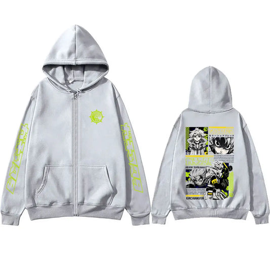 Gachiakuta Anime Rudo Graphic Gray Zip-Up Hoodie