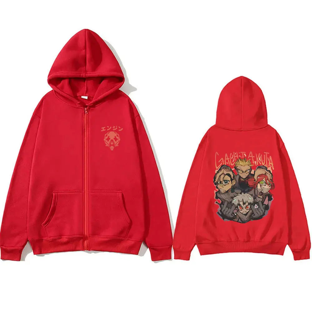 Gachiakuta Anime Team Akuta Red Zipper Hoodie