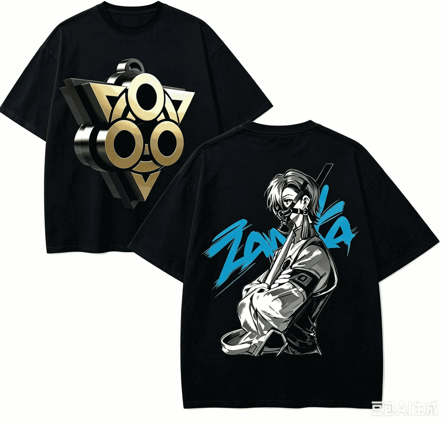 Gachiakuta Zanka Nijiku Watchman Sign Black T-Shirt