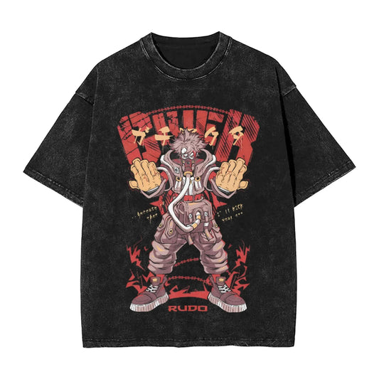 Gachiakuta Rudo Anime T Shirt Black Flame