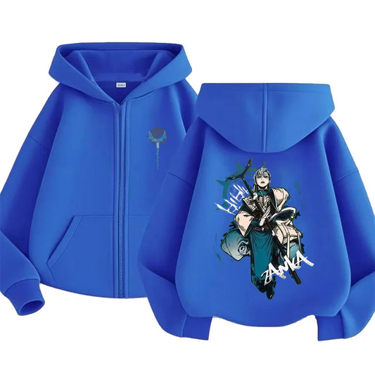 Anime Gachiakuta Zanka Nijiku Blue Zipper Hoodie
