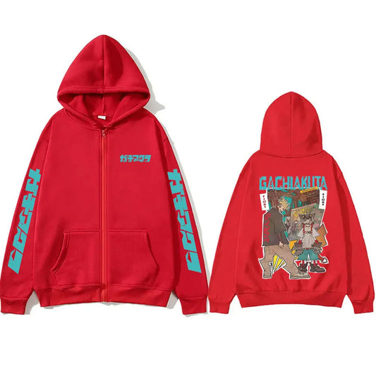 Red Gachiakuta Enjin Rudo Zip Up Hoodie