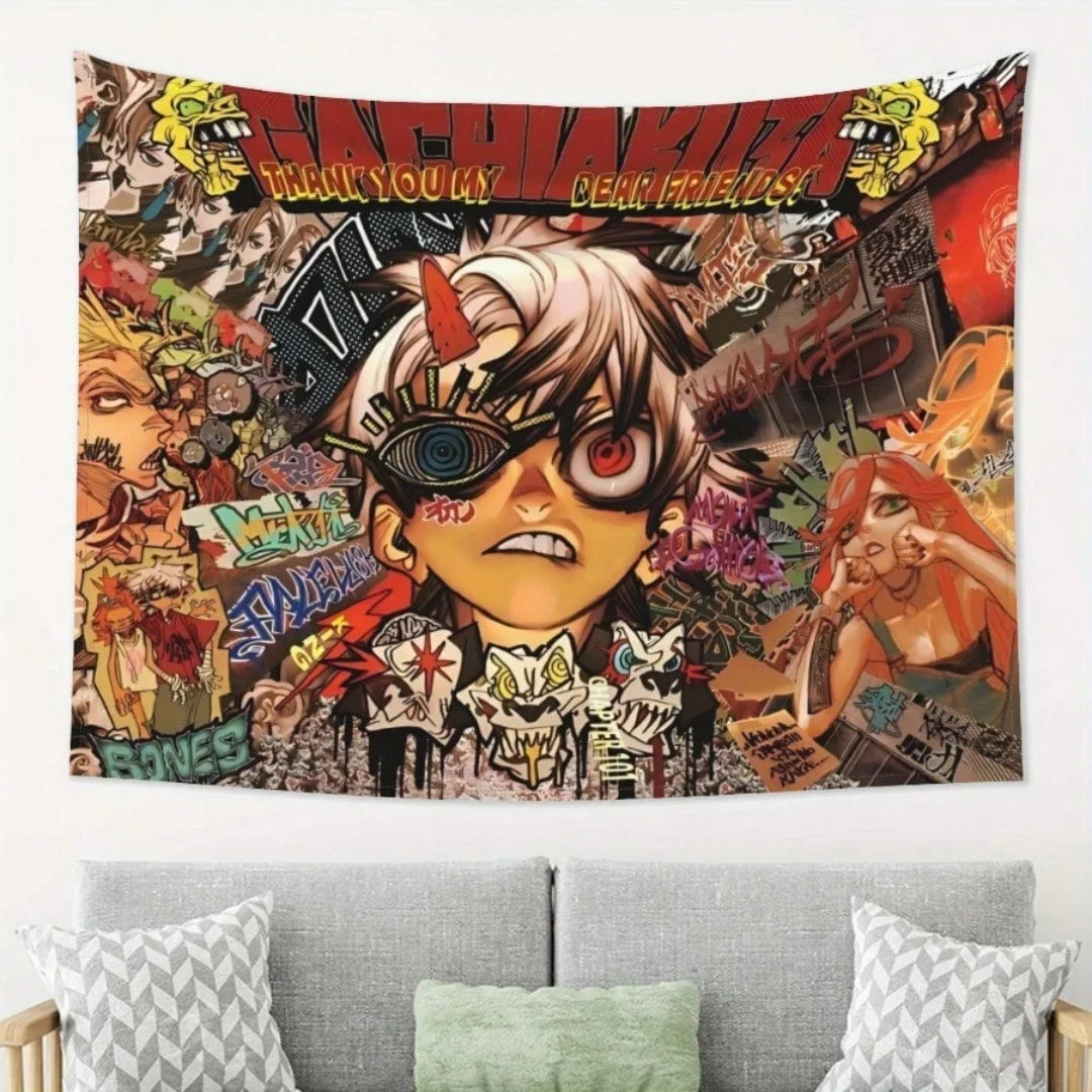 Gachiakuta Rudo Character Collage Tapestry