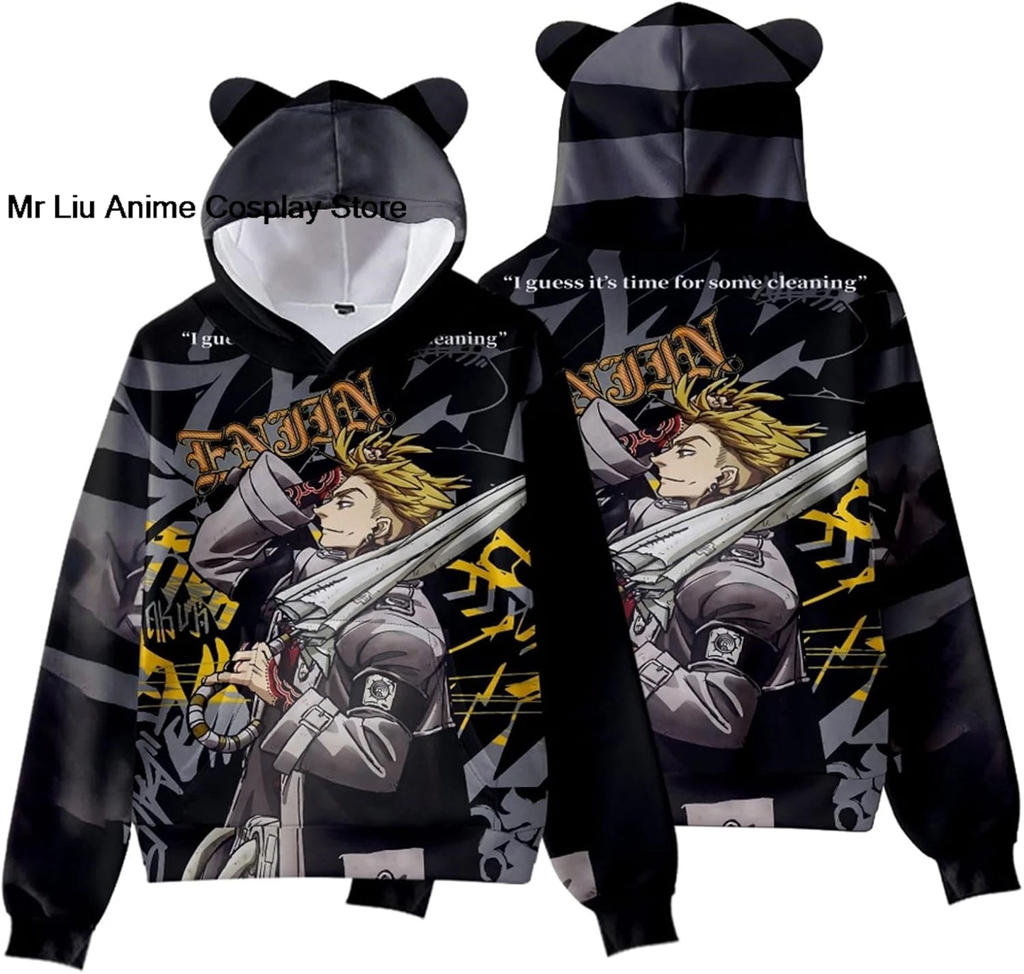 Gachiakuta Enjin Hoodie – Bear Ear (Black & Gray)