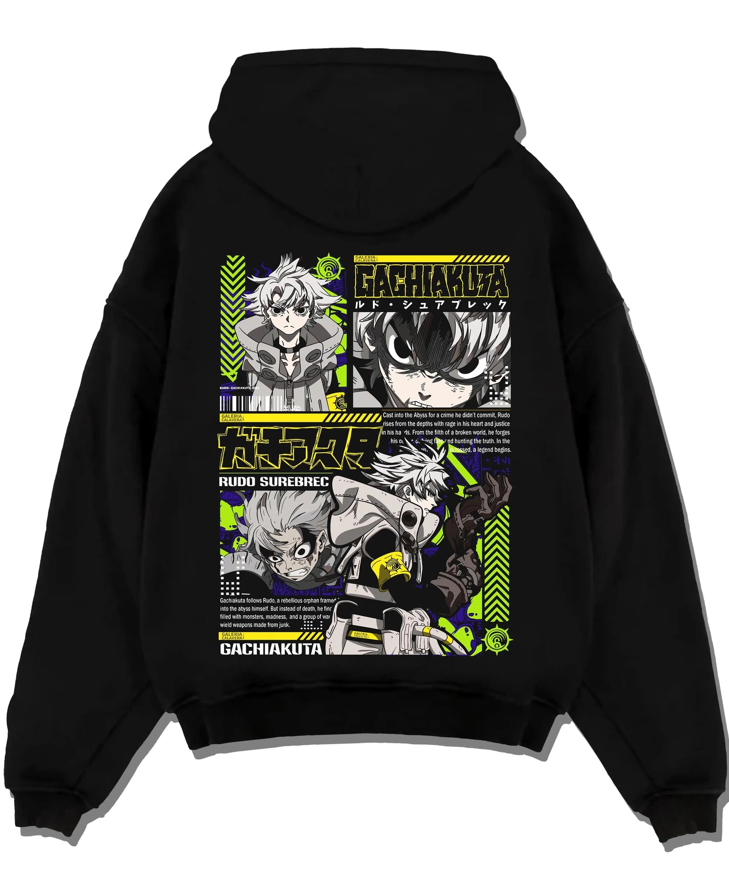 Gachiakuta Rudo Surebrec Neon Manga Panels Black Hoodie