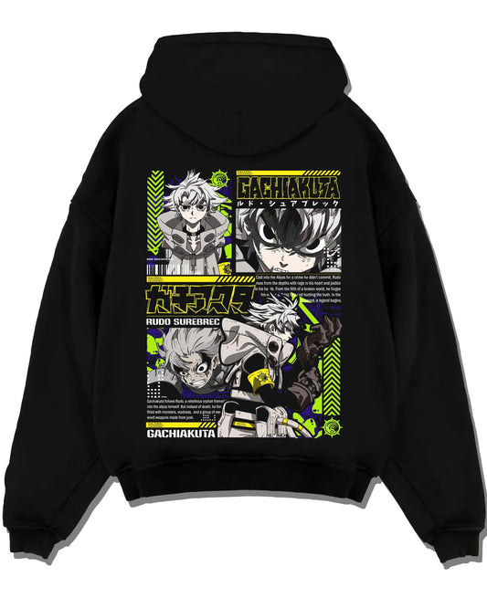 Gachiakuta Rudo Surebrec Neon Manga Panels Black Hoodie