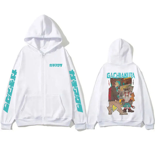 White Gachiakuta Enjin Rudo Zip Up Hoodie