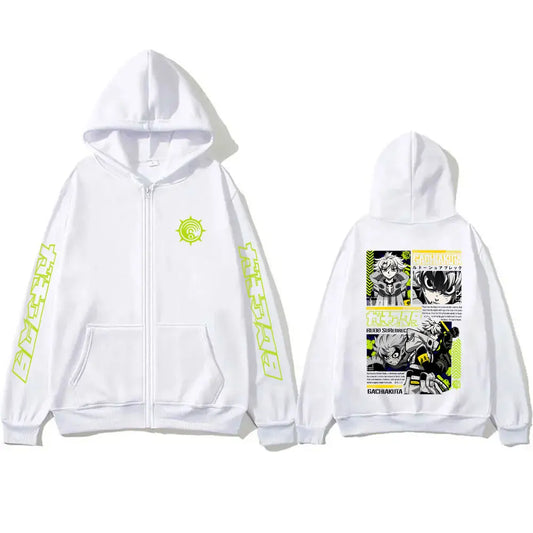 Gachiakuta Anime Rudo Graphic White Zip-Up Hoodie
