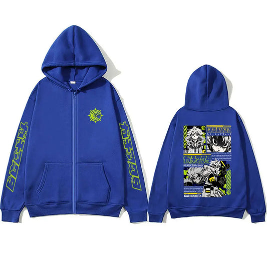 Gachiakuta Anime Rudo Graphic Blue Zip-Up Hoodie