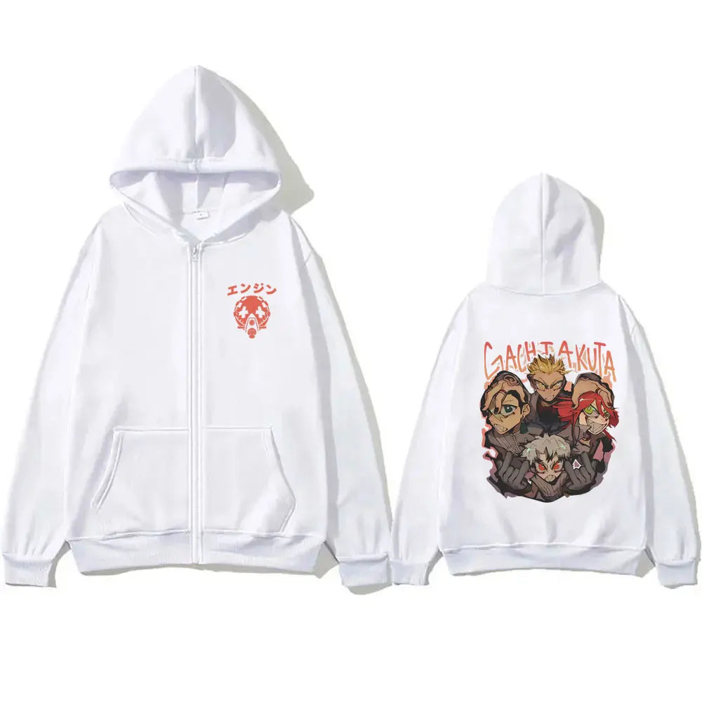 Gachiakuta Anime Team Akuta White Zipper Hoodie