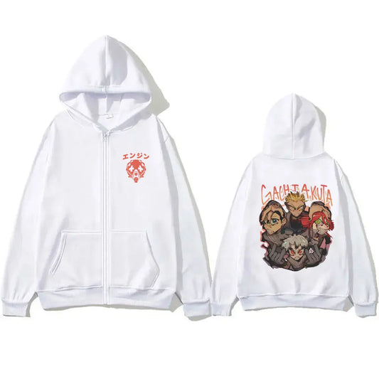 Gachiakuta Anime Team Akuta White Zipper Hoodie